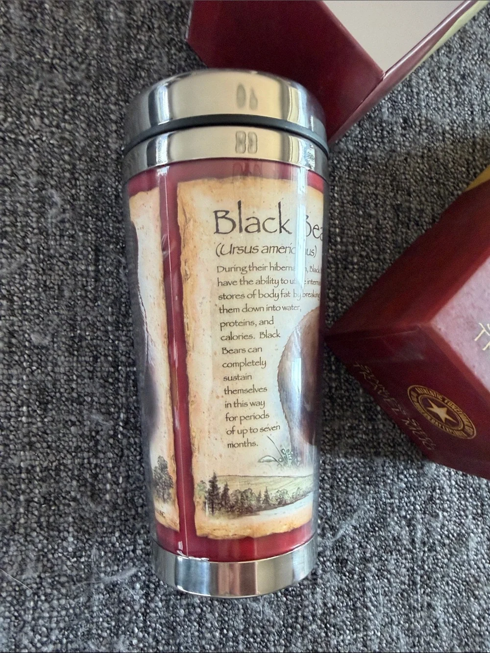 Black Bear Stainless Steel Travel Mug - Cream and Red